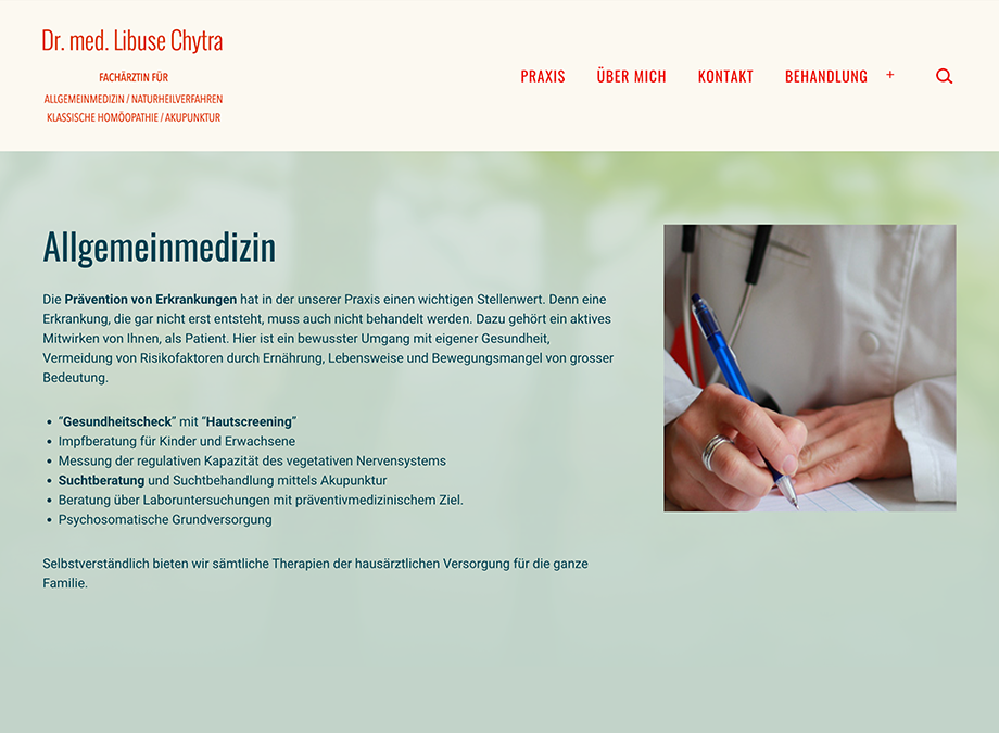 Behandlungsseite von Dr. med. Libuše Chytra