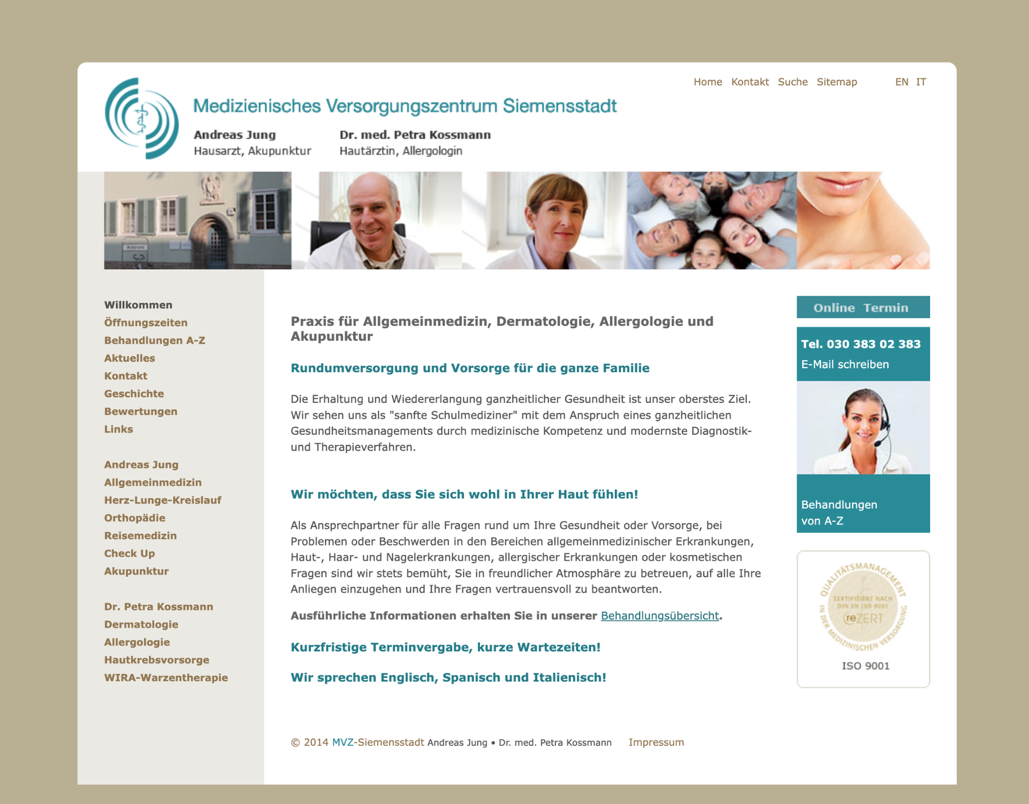 Frühere Website des Medizinischen Versorgungszentrums Siemensstadt