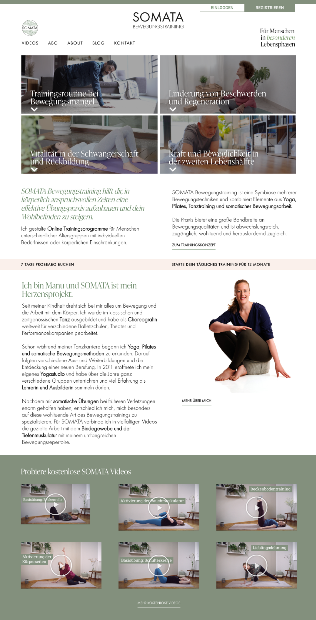 Von Britta Walter gestaltete SOMATA Website vor dem späteren Relaunch
